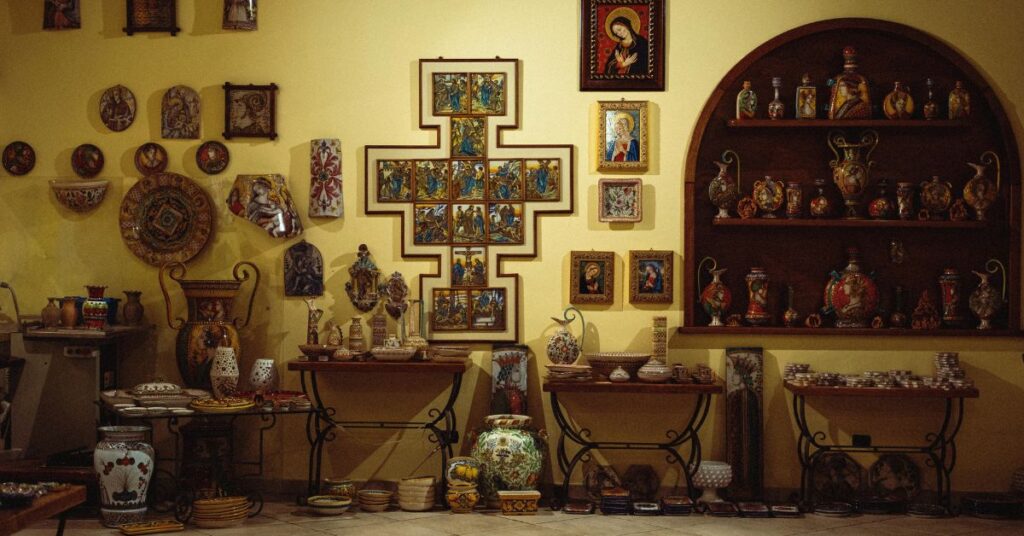 Artistic accent wall with creative patterns adding color and personality to the space.